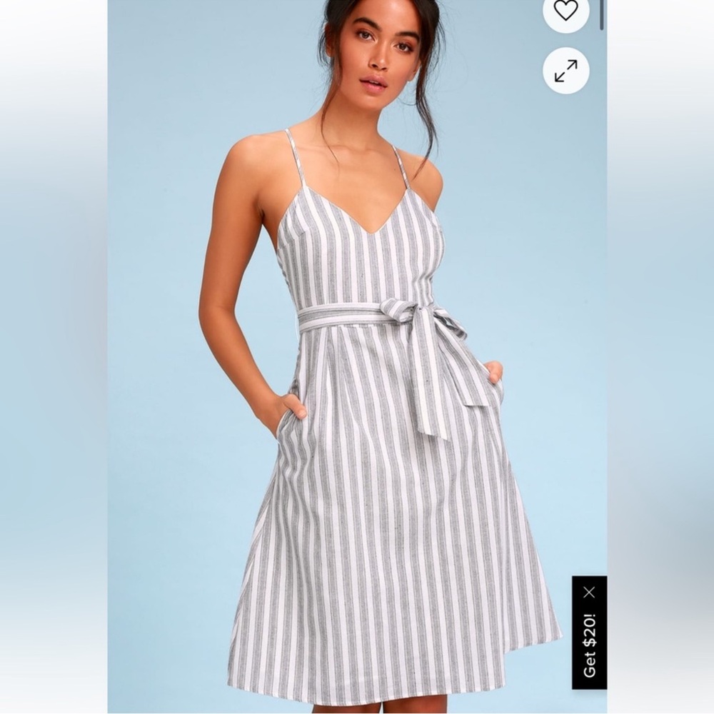 LULU’S Nelson Black and White Striped Midi Dress NWT